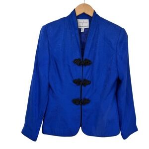 Vintage Adrianna Papell Safe Silk Jacket Womens 8 Blue Black Silk Beaded Lined